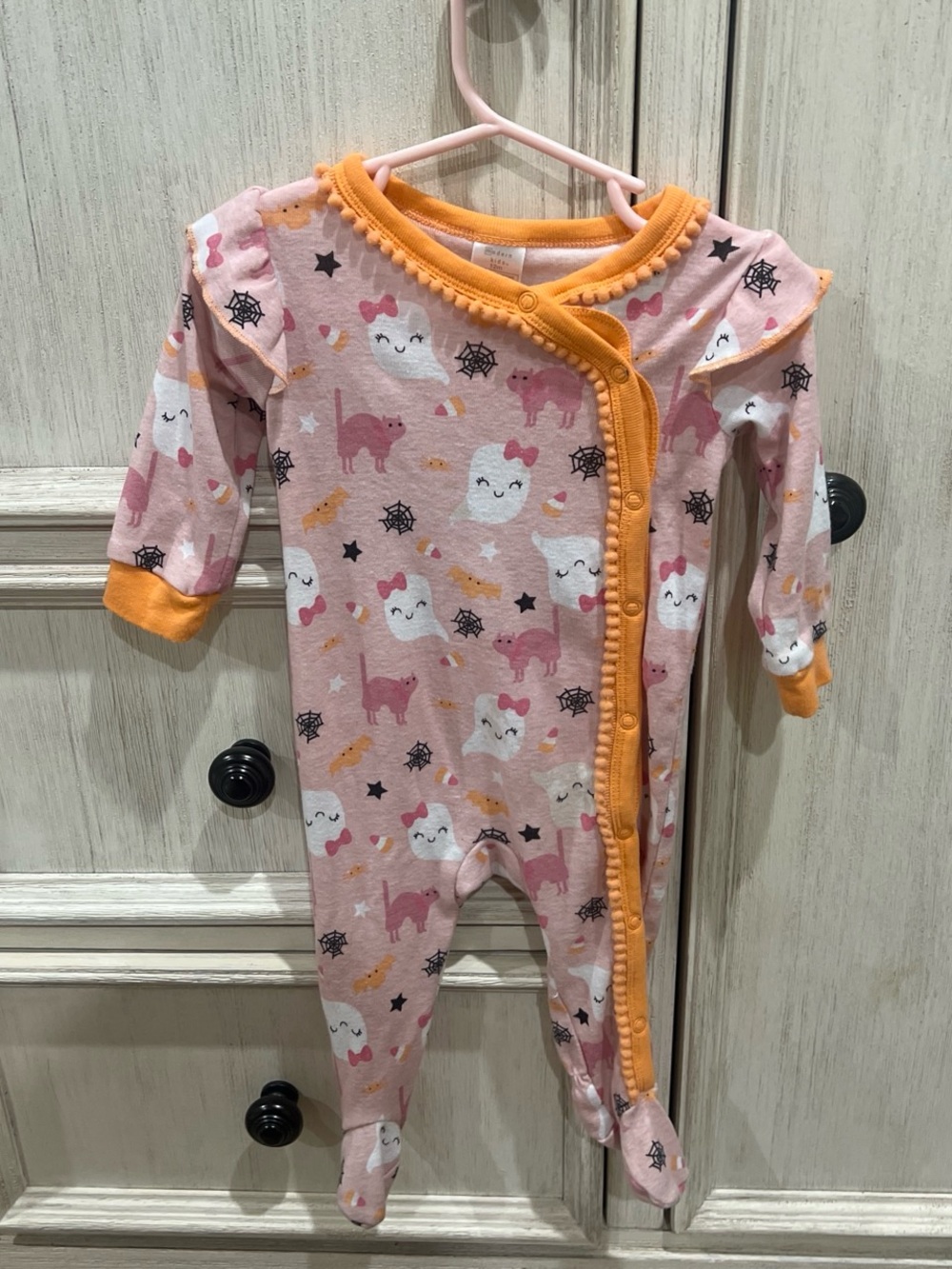 Pink & Orange Halloween Baby Girl One-Piece Footed Pajamas